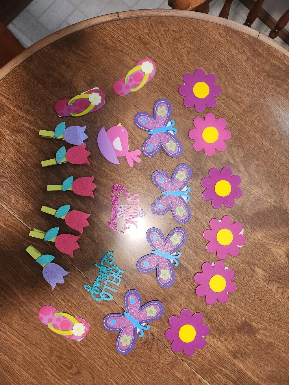Spring Party Wooden Decorations - Pink & Purple Floral and Butterfly Set